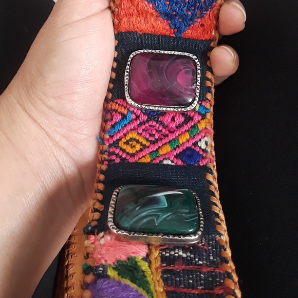Multi-color Leather Embroidered Belt Size Small - Picture 2 of 12